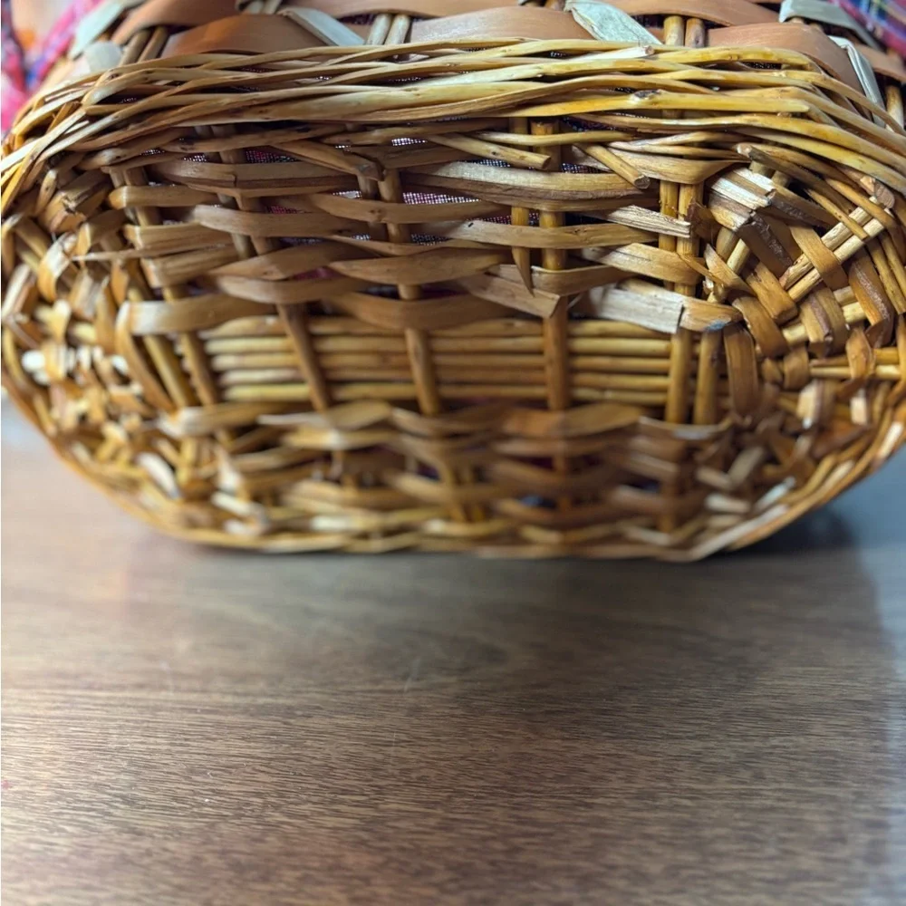 Decorative Folk Art Faux Fruit Vegetable Basket Plaid Liner Glazed Paper Mache